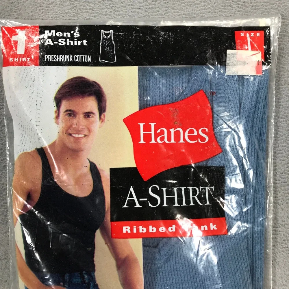 Hanes A-Shirt Ribbed Tank Men's Large Blue New Vintage 2000 Cotton Blend